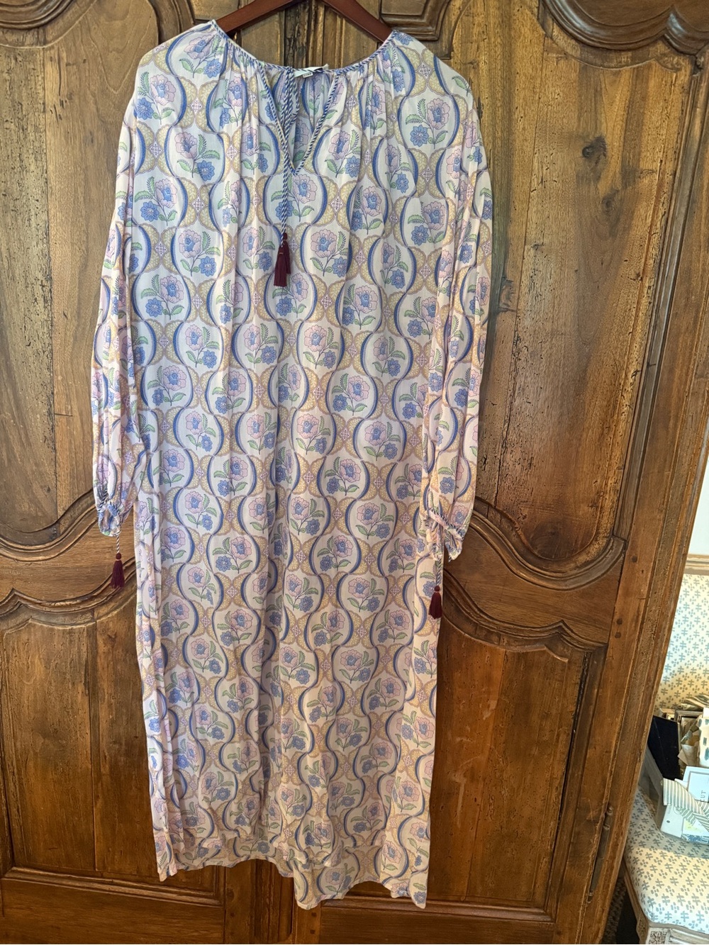 Antik Batik Pastel Floral Caftan Dress in Lavender, Pink & Green